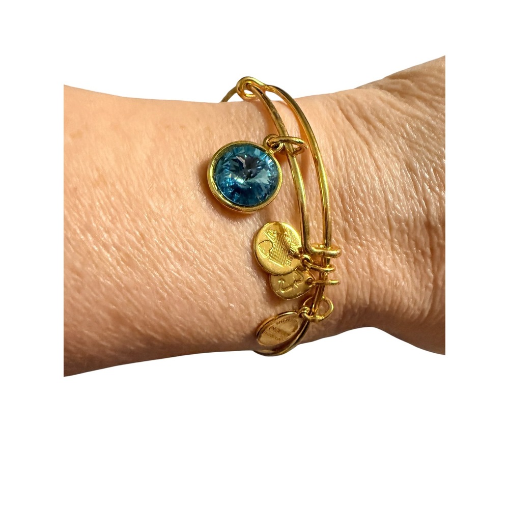 Alex and Ani Gold Tone Blue Swarovski Crystal Expandable Bangle Bracelet classic